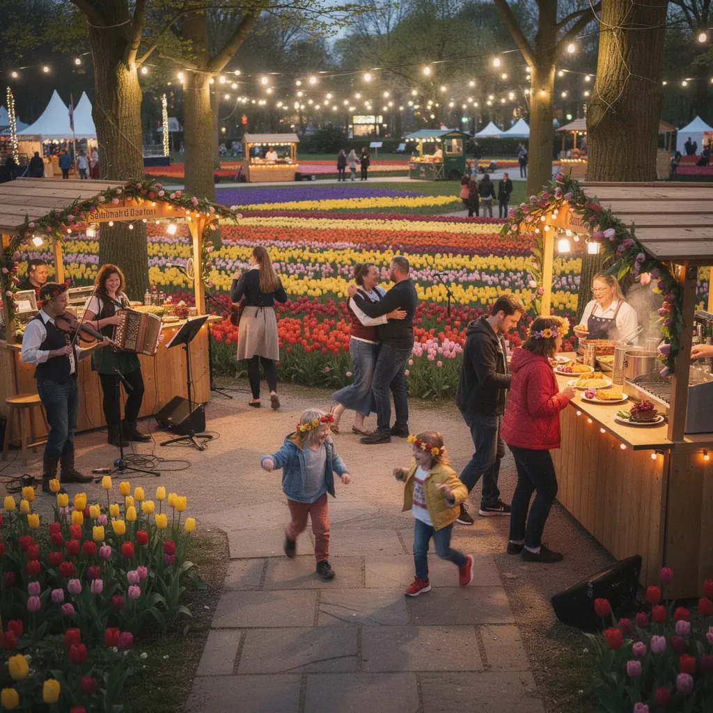 Bunte Tulpenfelder im Keukenhof mit verschiedenen Farben und Formen.
