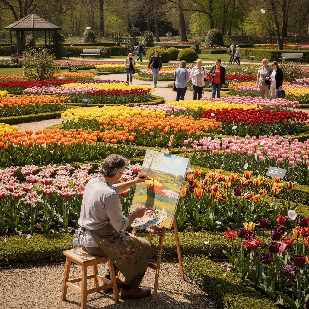 Nahaufnahme einer leuchtend roten Tulpe, die im Sonnenlicht blüht.