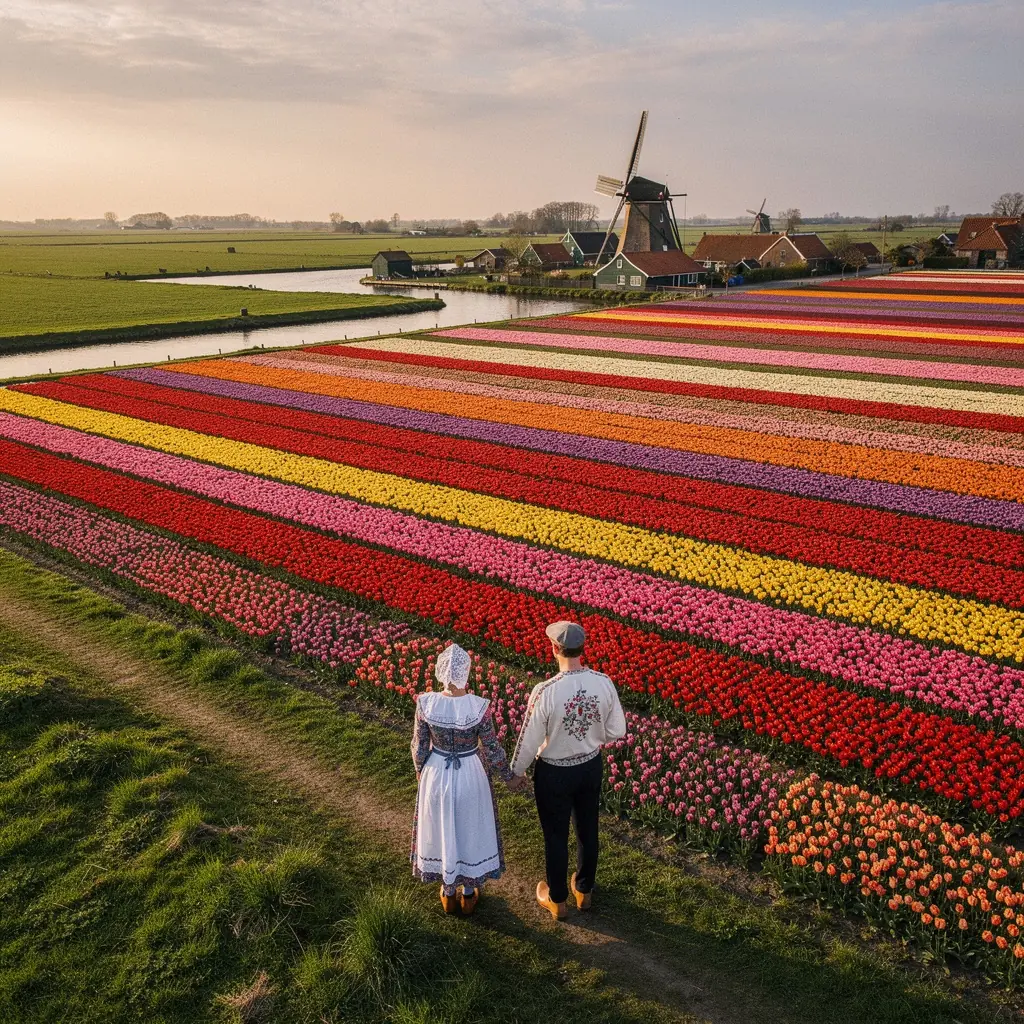 Eine Gruppe von Menschen, die die Schönheit der Frühlingsblumen bewundern.